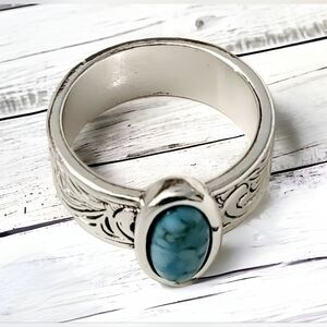 Womens Jewelry Silver Turqouise Boho Ring
